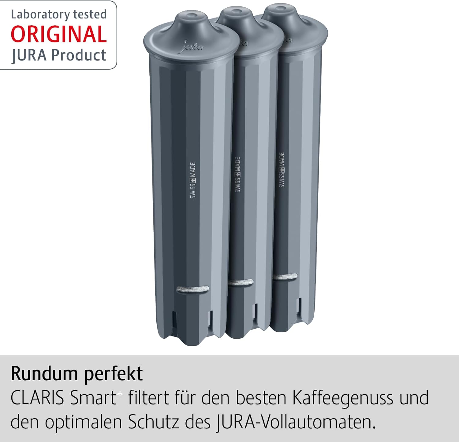 JURA Original - Claris Smart+ Filter Cartridge with Automatic Filter Detection - TÜV-Certified Hygiene - Pack of 3 - 24233, Grey